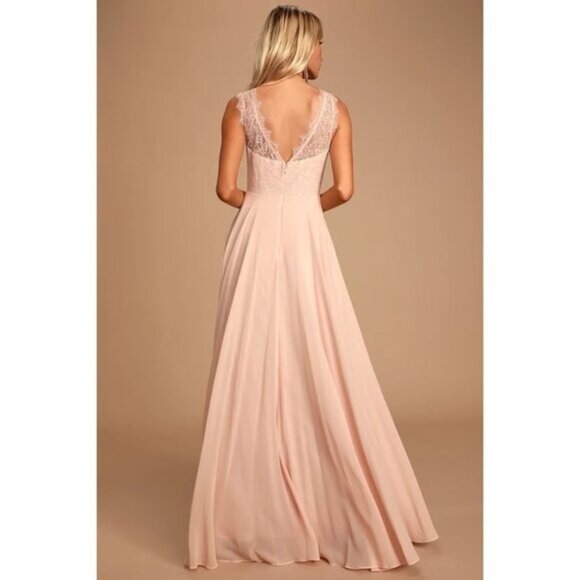 Lulus Size XS Divine Evening Blush Pink Lace Chiffon Maxi Dress NWT - Picture 3 of 10